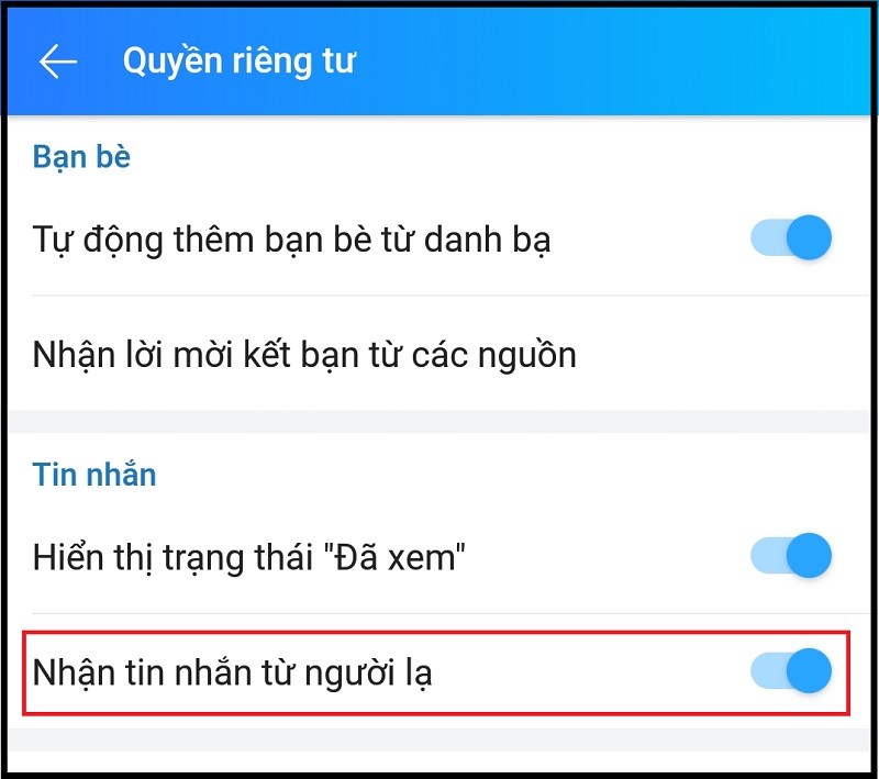 Hướng dẫn chặn tin nhắn Zalo từ người lạ